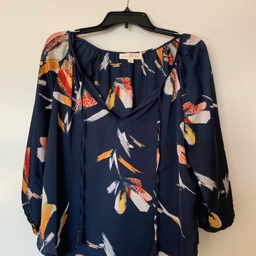 Love Stitch Women's Navy Floral Blouse